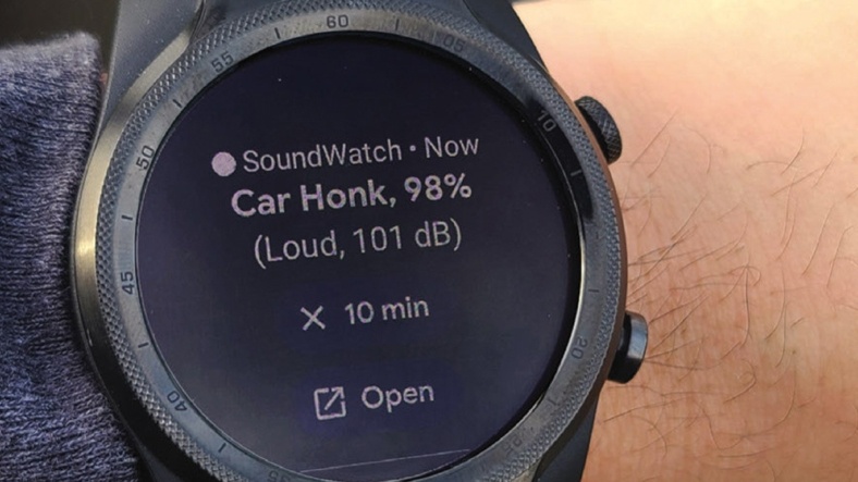 A picture of a smartwatch screen with sound notification saying 'Car Honk'